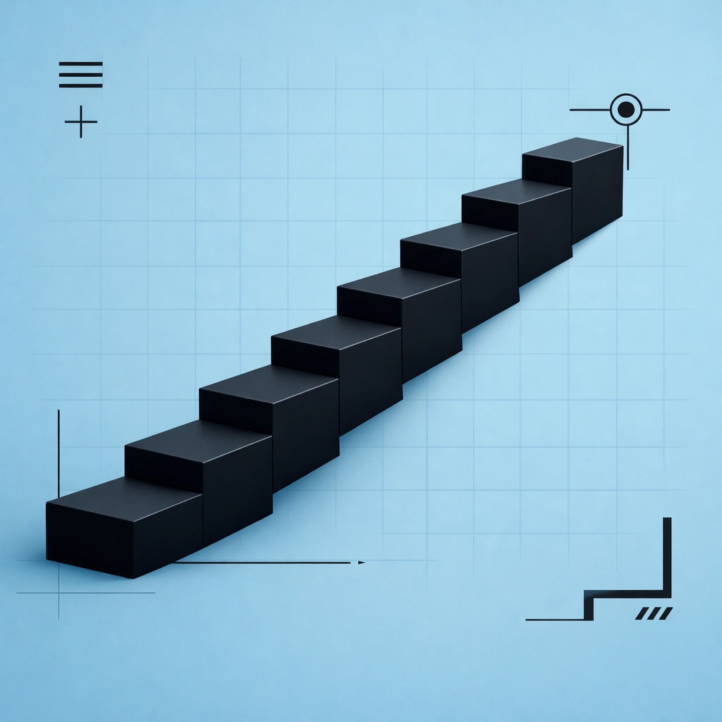 An ascending staircase illustrating scalable ecommerce growth and high-performance business systems.