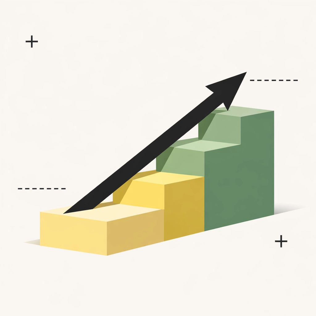 Minimalist ascending staircase and arrow representing successful revenue scaling for New Jersey ecommerce brands.