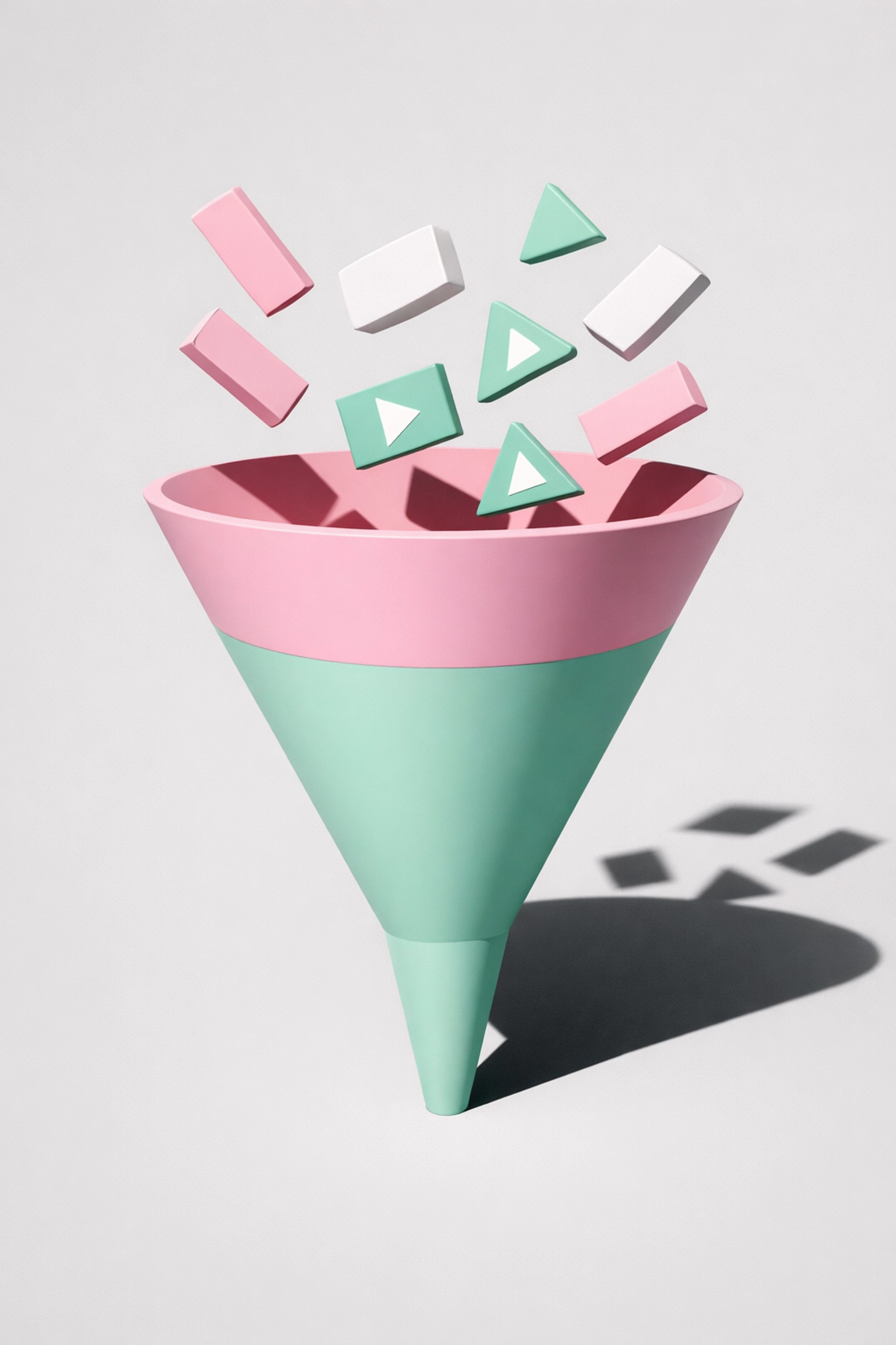 Abstract marketing funnel showing UGC video and ad content integration for an ecommerce growth engine.