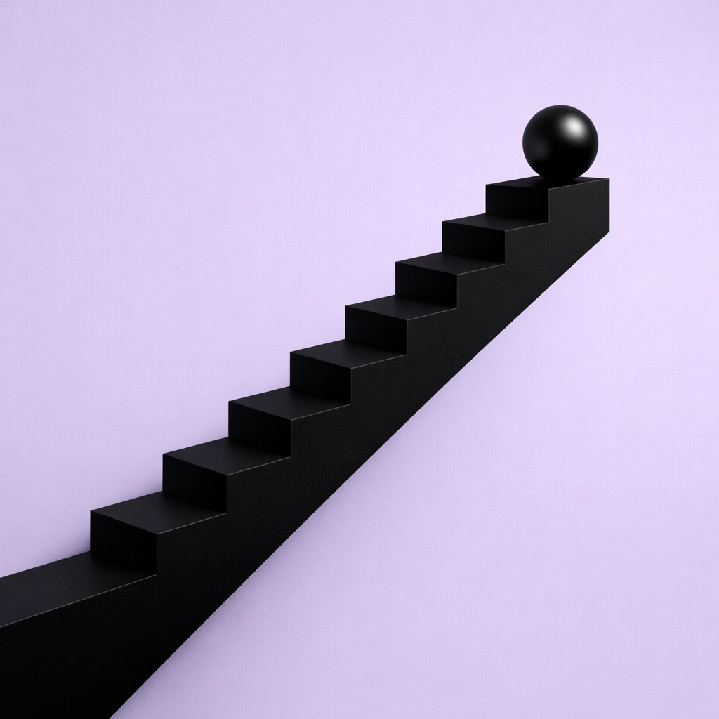 A rising geometric staircase illustrating upward momentum and scaling goals reached through TikTok Shop affiliate systems.