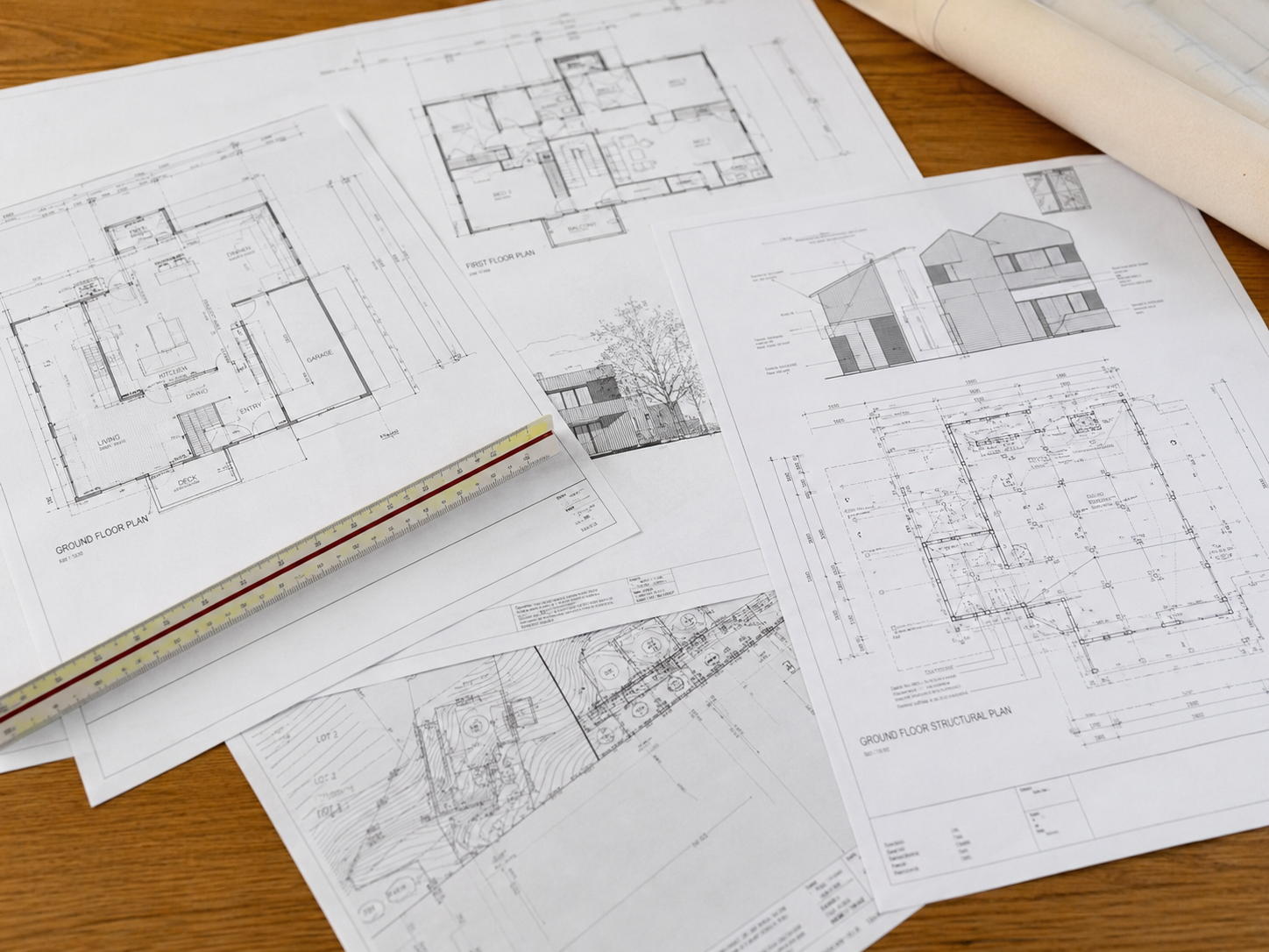 Architectural and engineering documentation for a custom home build