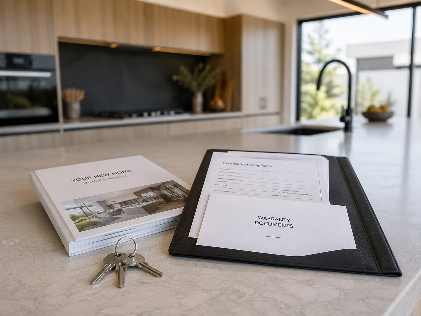 Keys, owner manual and compliance documents handed over for a new Melbourne home