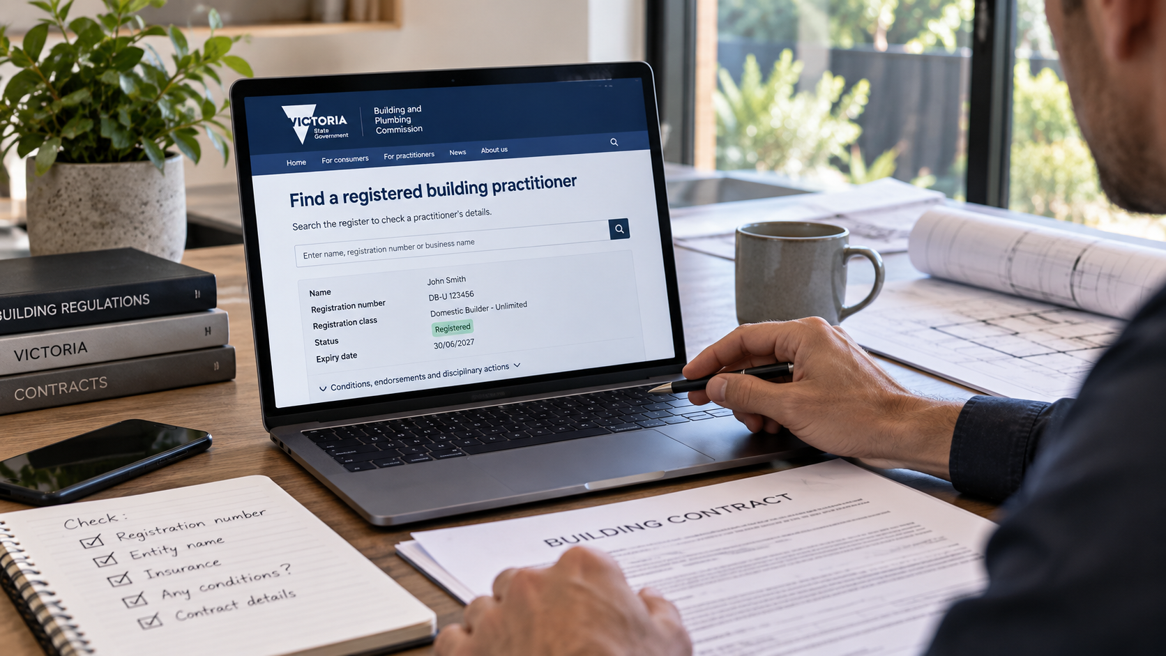 Checking a builder registration number on the Victorian practitioner register