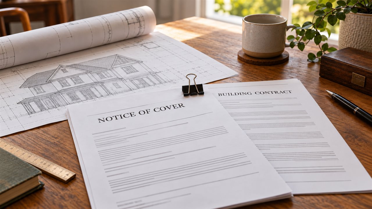 Notice of cover kept with a domestic building contract