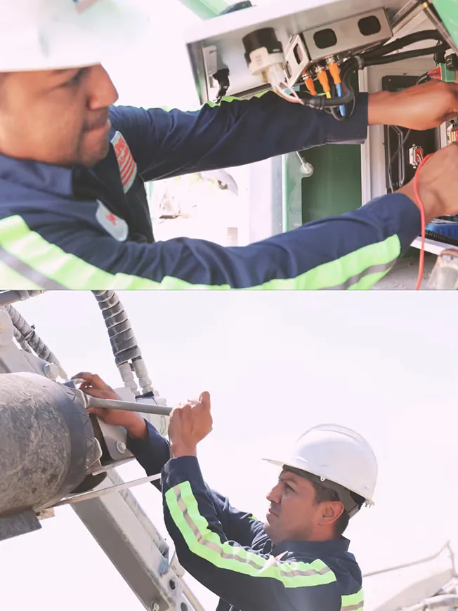 Two pictures of a man in a hard hat and a man in a hard hat.