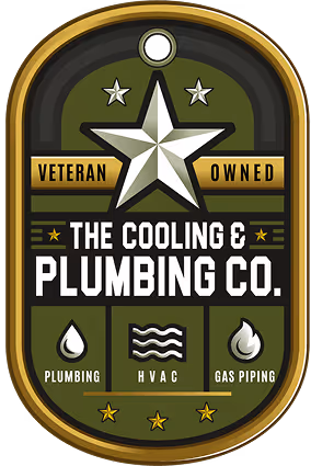 Veteran owned plumbing company logo with military-style design