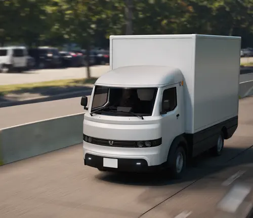 A Citius 3 truck driving down an urban highway