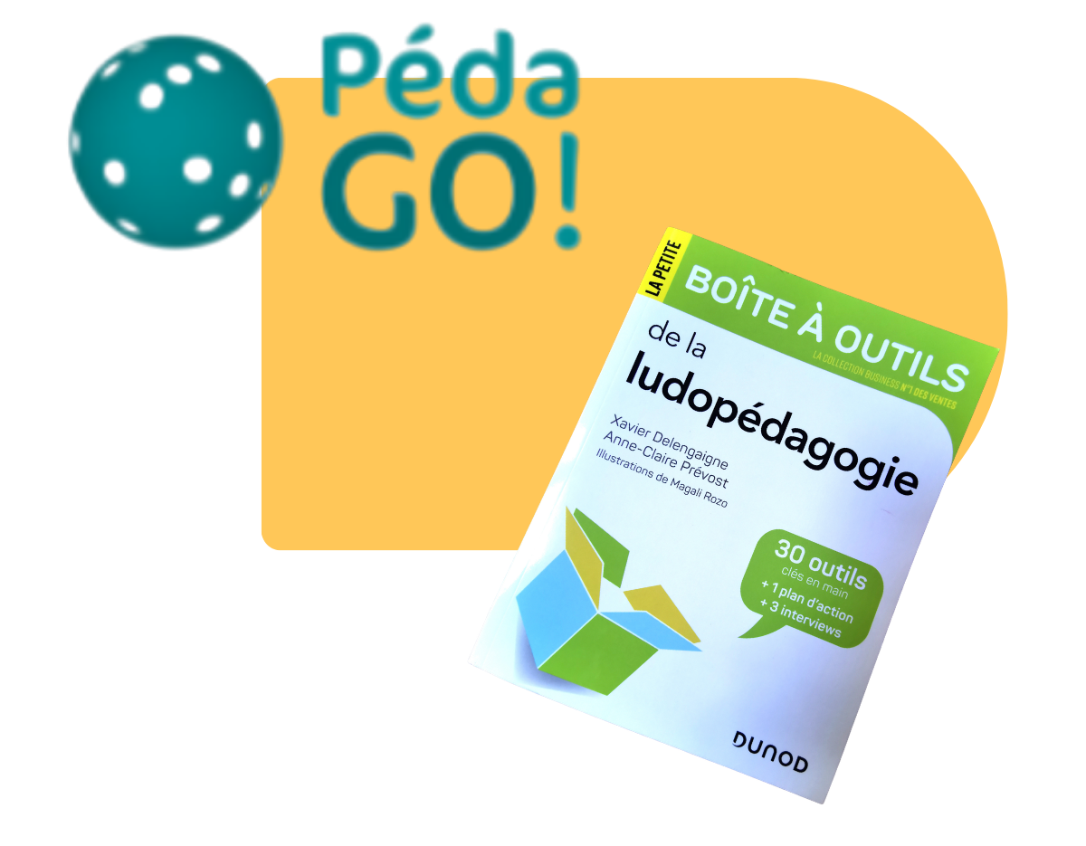 photo du livre "la petite boîte à outils de la ludopédagie" et le logo de Péda GO!