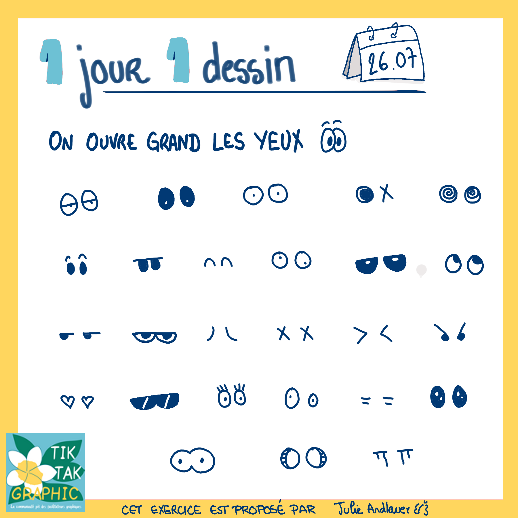 exercice proposé le 26.07.2025, des yeux de pleins de formes différentes