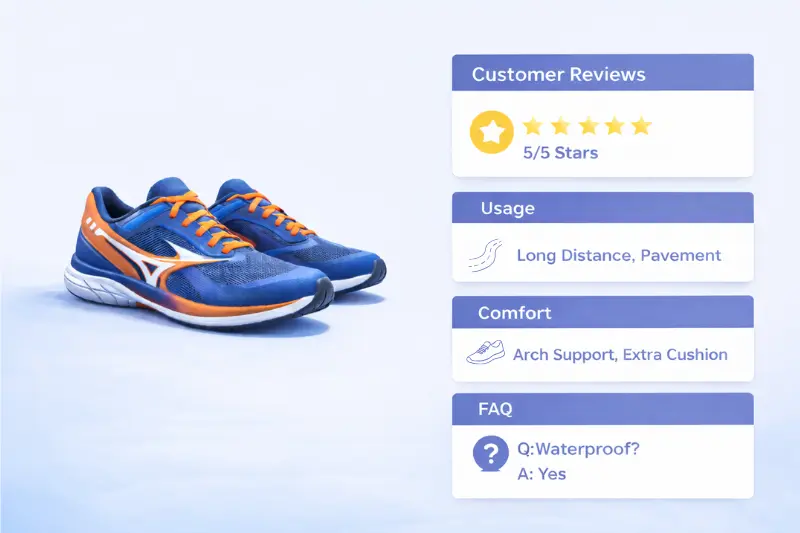 an image of a pair of running shoes displaying several intelligent attributes to describe them