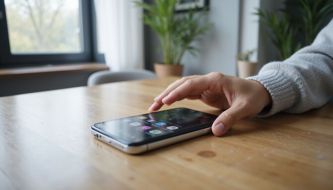 A smartphone displaying finance apps rests on a polished wooden desk. A smartphone displaying finance apps rests on a polished wooden desk.
