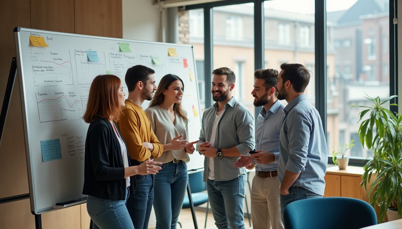 A team of young professionals engaged in a brainstorming session. A team of young professionals engaged in a brainstorming session.