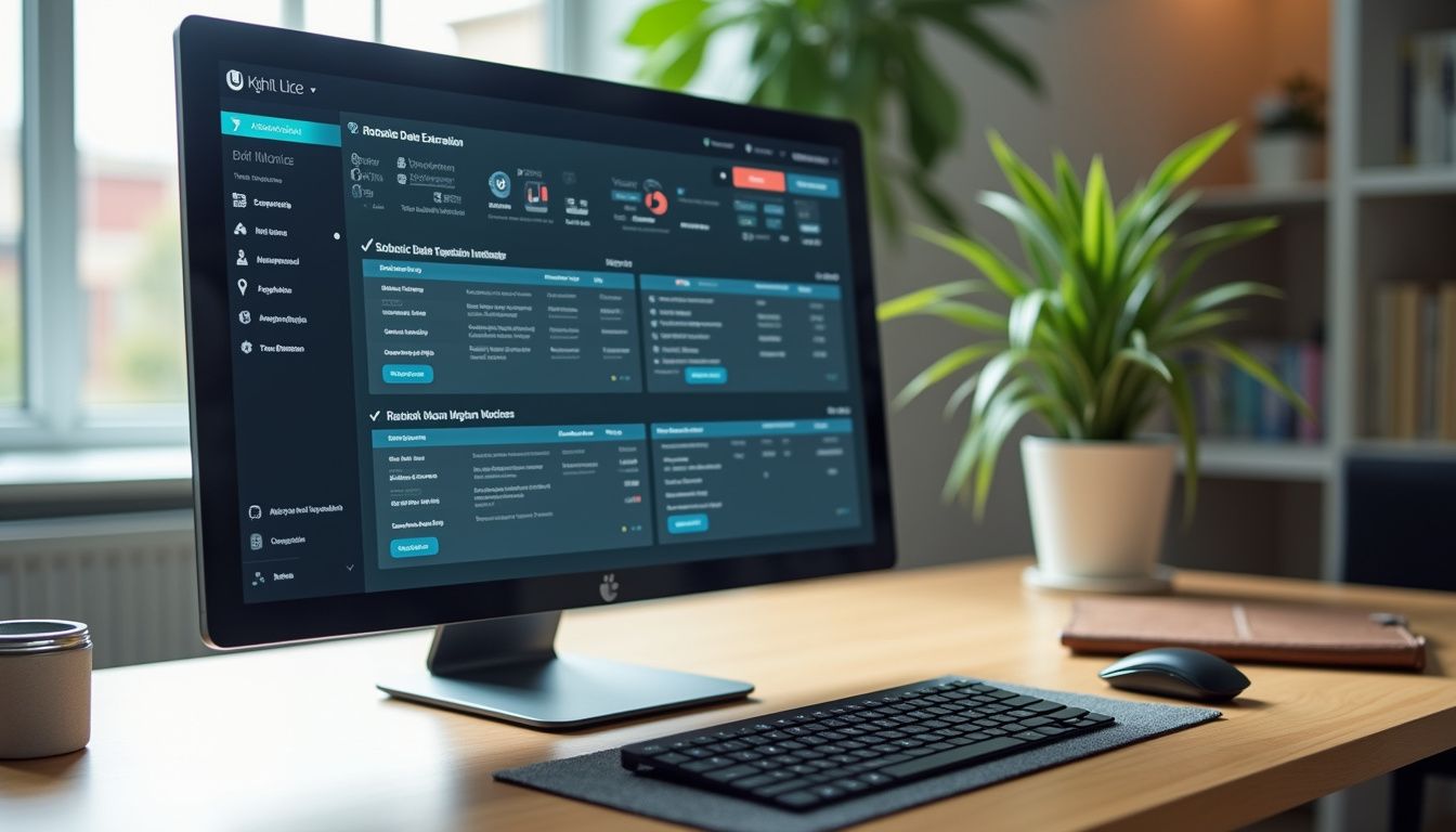 A modern office workspace featuring robotic process automation software on display.
