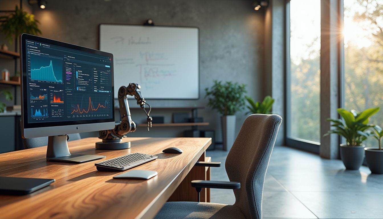 A modern workspace featuring advanced technology and a sleek design.