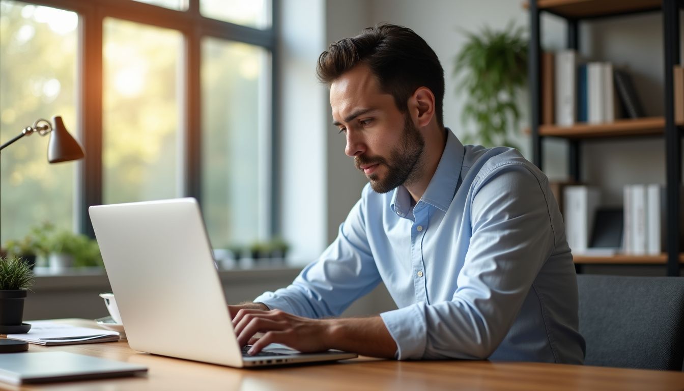 Salesperson focused on crafting an engaging email subject line.
