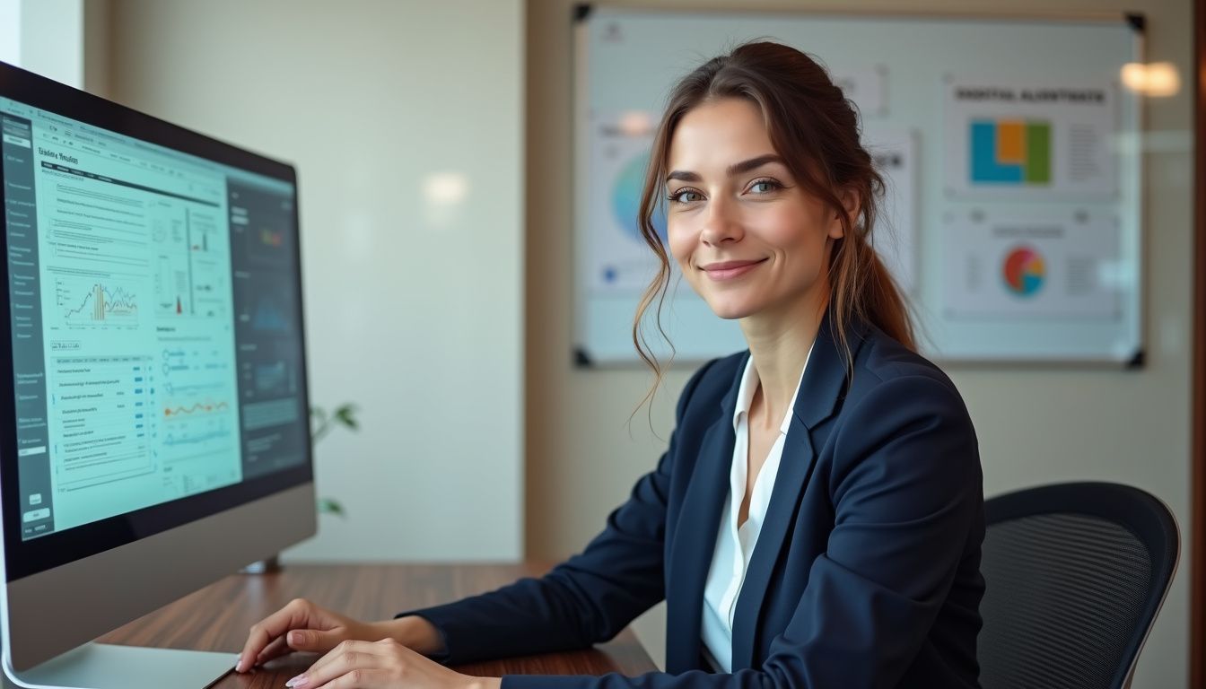 Businesswoman engaged in work at a modern office desk.