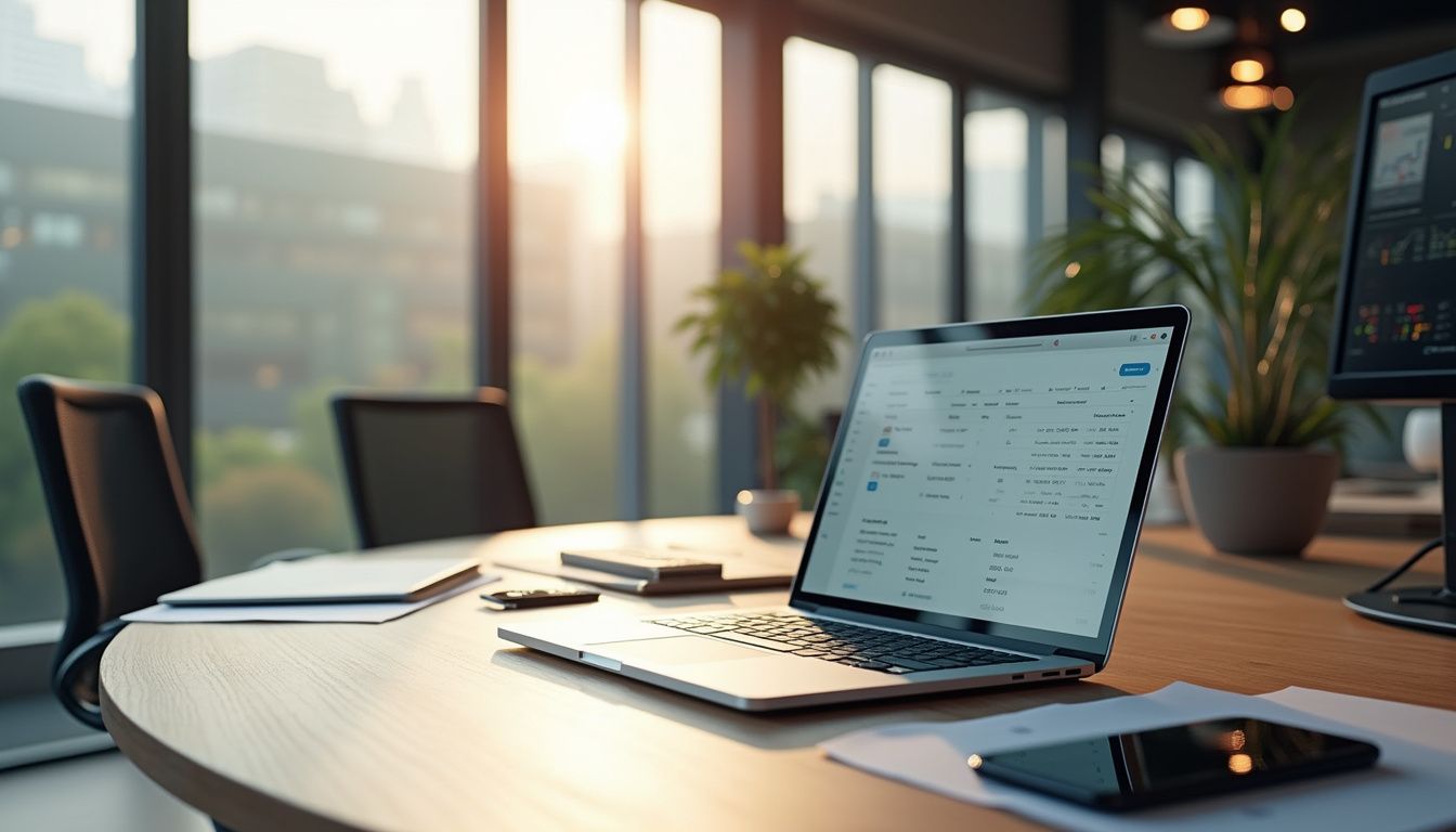 A modern office showcasing robotic process automation in finance tasks.