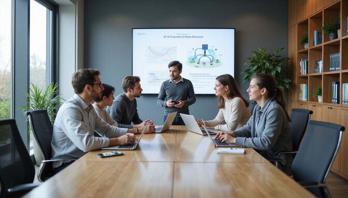 A professional team collaborates on AI and digital transformation strategies.