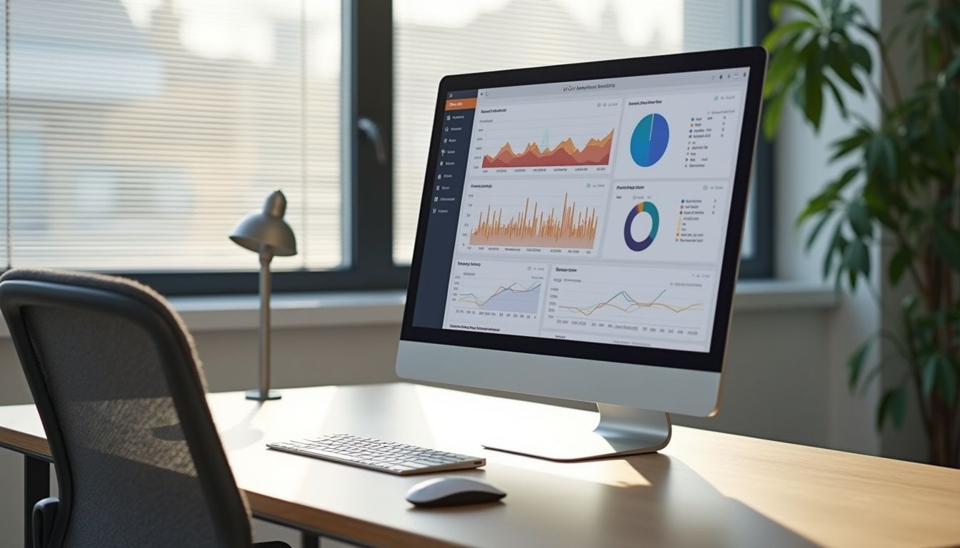 A sleek monitor displays performance analytics in a minimalist office.