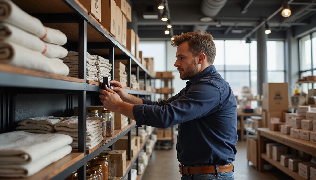 A technician installs an AI camera in a busy retail store.