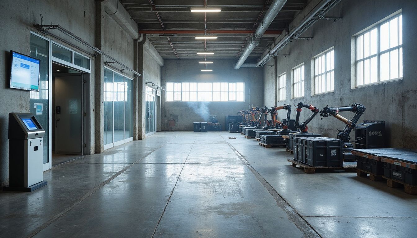 A modern industrial warehouse equipped with advanced technology and automation.