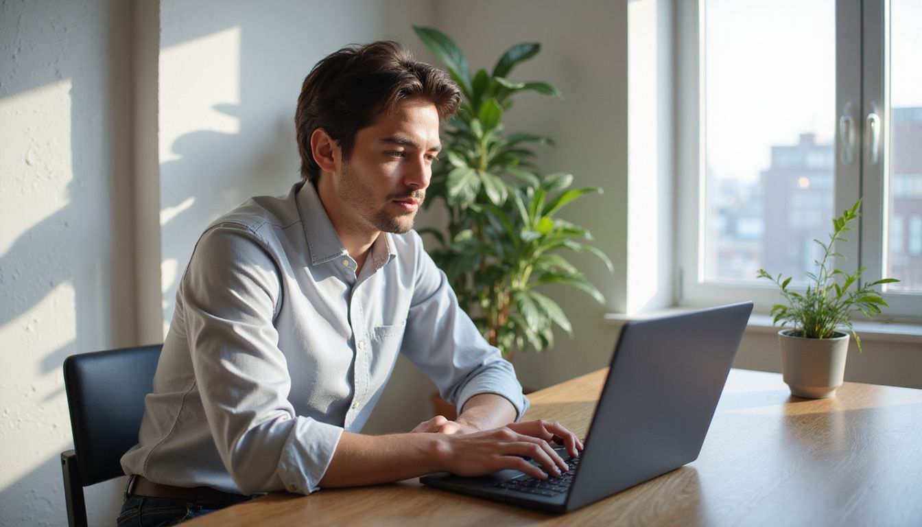 A focused professional works on Pipedrive in a modern office.