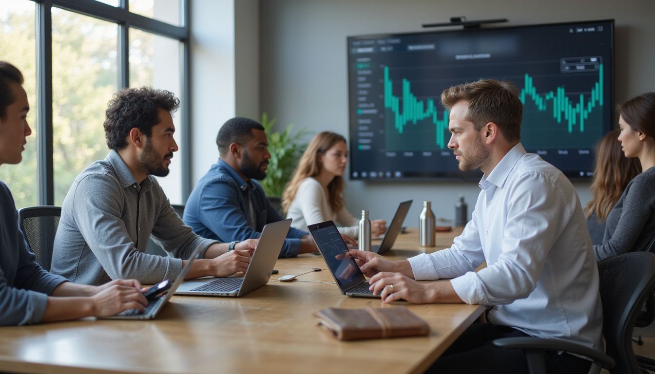 A modern office with professionals focused on secure online payments.