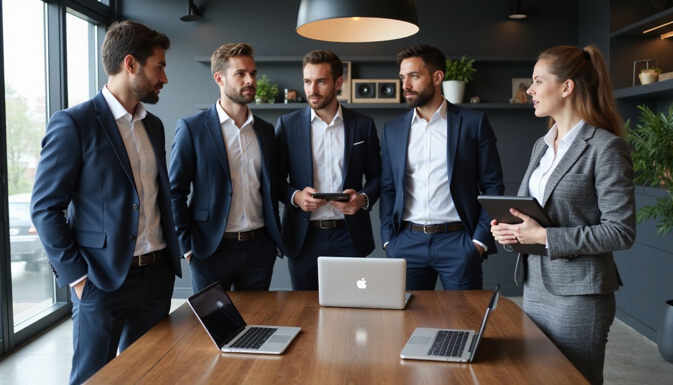 A group of business professionals engaged in digital transformation discussion.