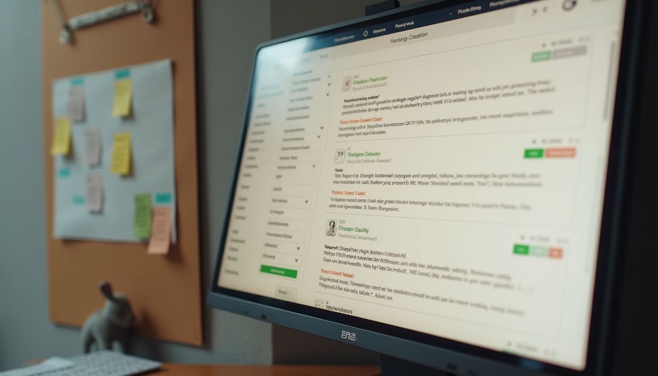 A modern office monitor displays automated emails and productivity tools. A modern office monitor displays automated emails and productivity tools.