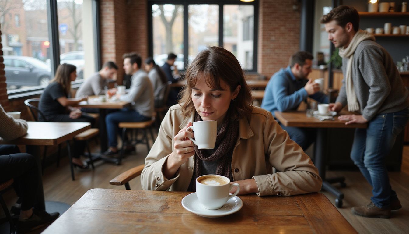 A lively coffee shop filled with patrons enjoying their drinks and conversations. A lively coffee shop filled with patrons enjoying their drinks and conversations.