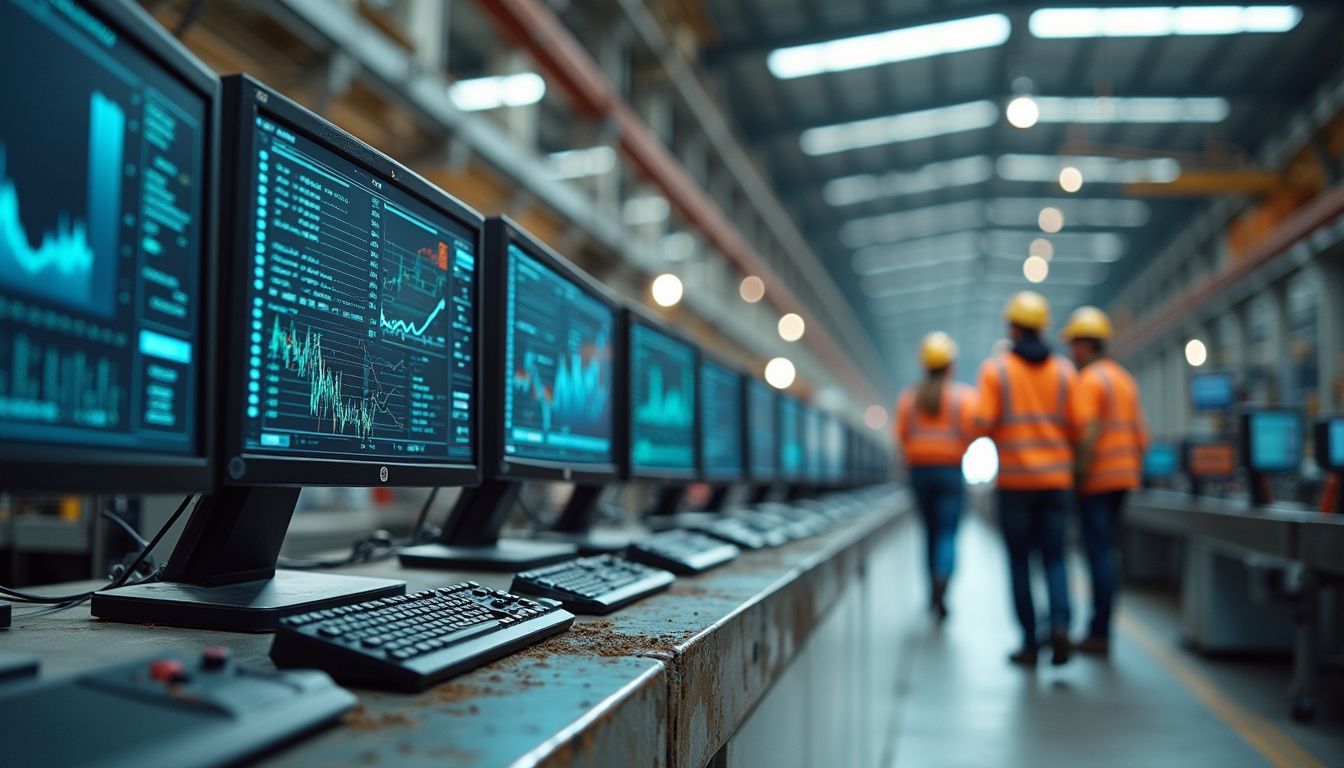 A modern factory floor featuring advanced machinery and focused workers. A modern factory floor featuring advanced machinery and focused workers.