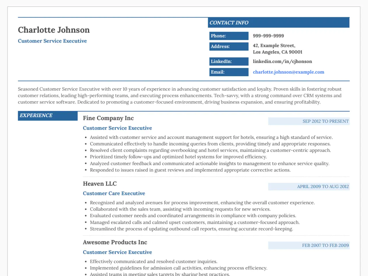 Customer Service Executive