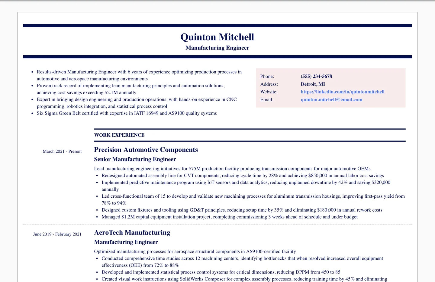 Manufacturing Engineer