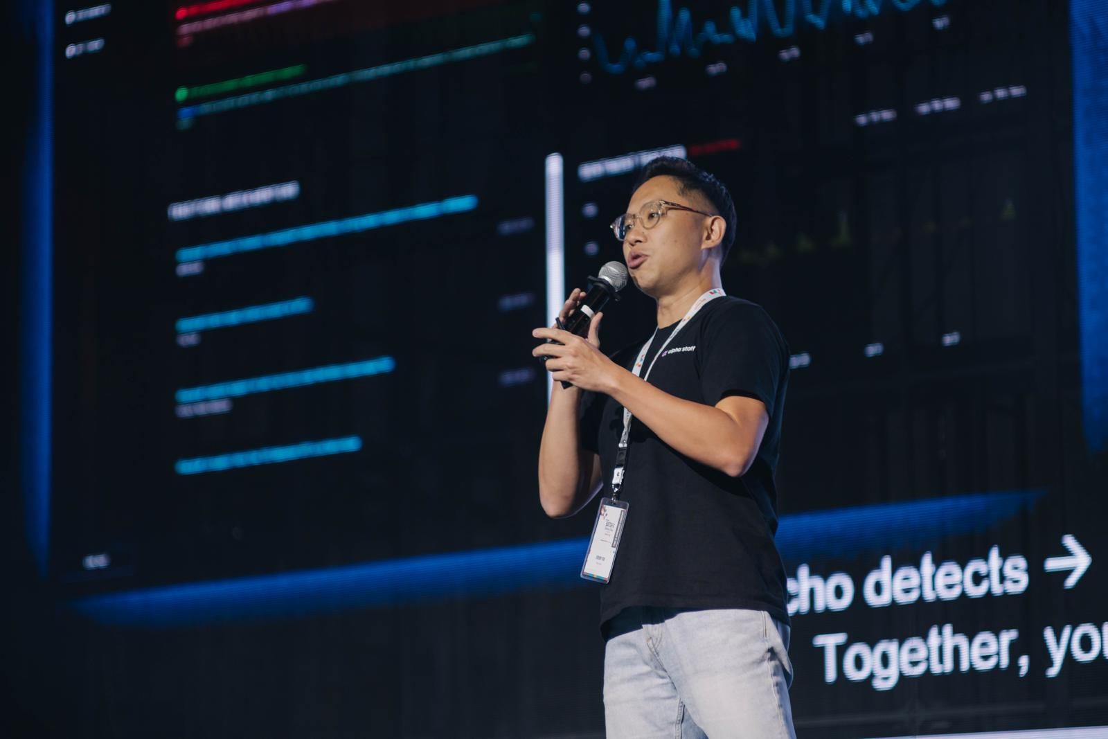 Jeremy Foo on stage showcasing Alpha Echo