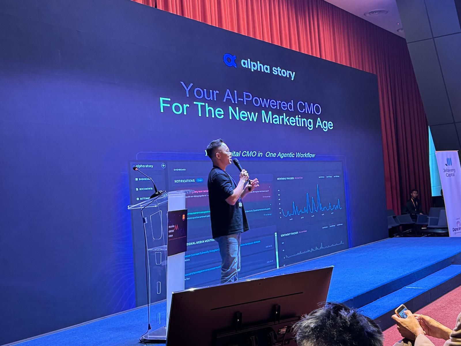 Jeremy Foo pitching Alpha Story as "your AI-Powered CMO For The New Marketing Age"