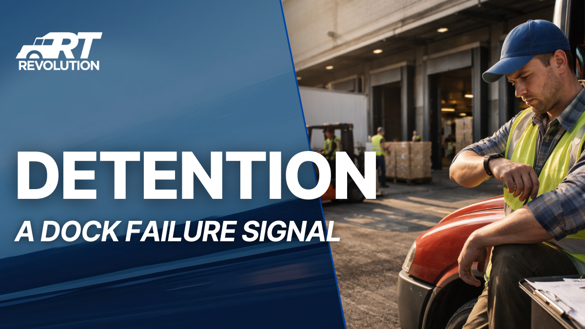 A title card for Revolution Trucking's blog on detention as a signal of dock failure