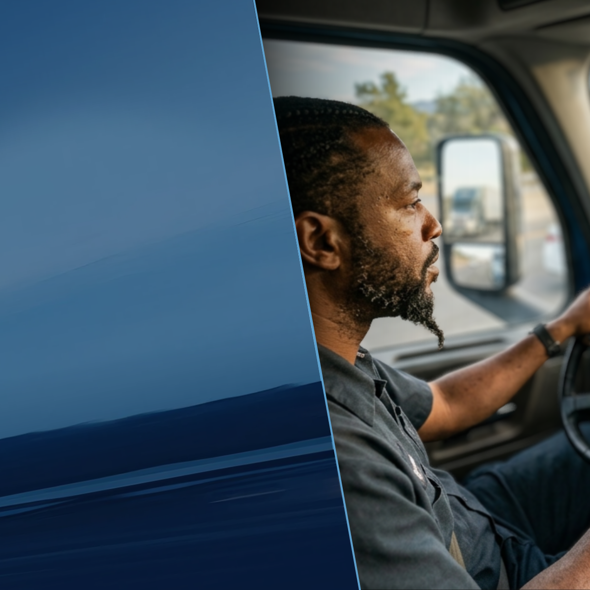 Truck driver scanning the road from the cab of a commercial vehicle, demonstrating the continuous environmental awareness that neurodivergent professionals often excel at in trucking