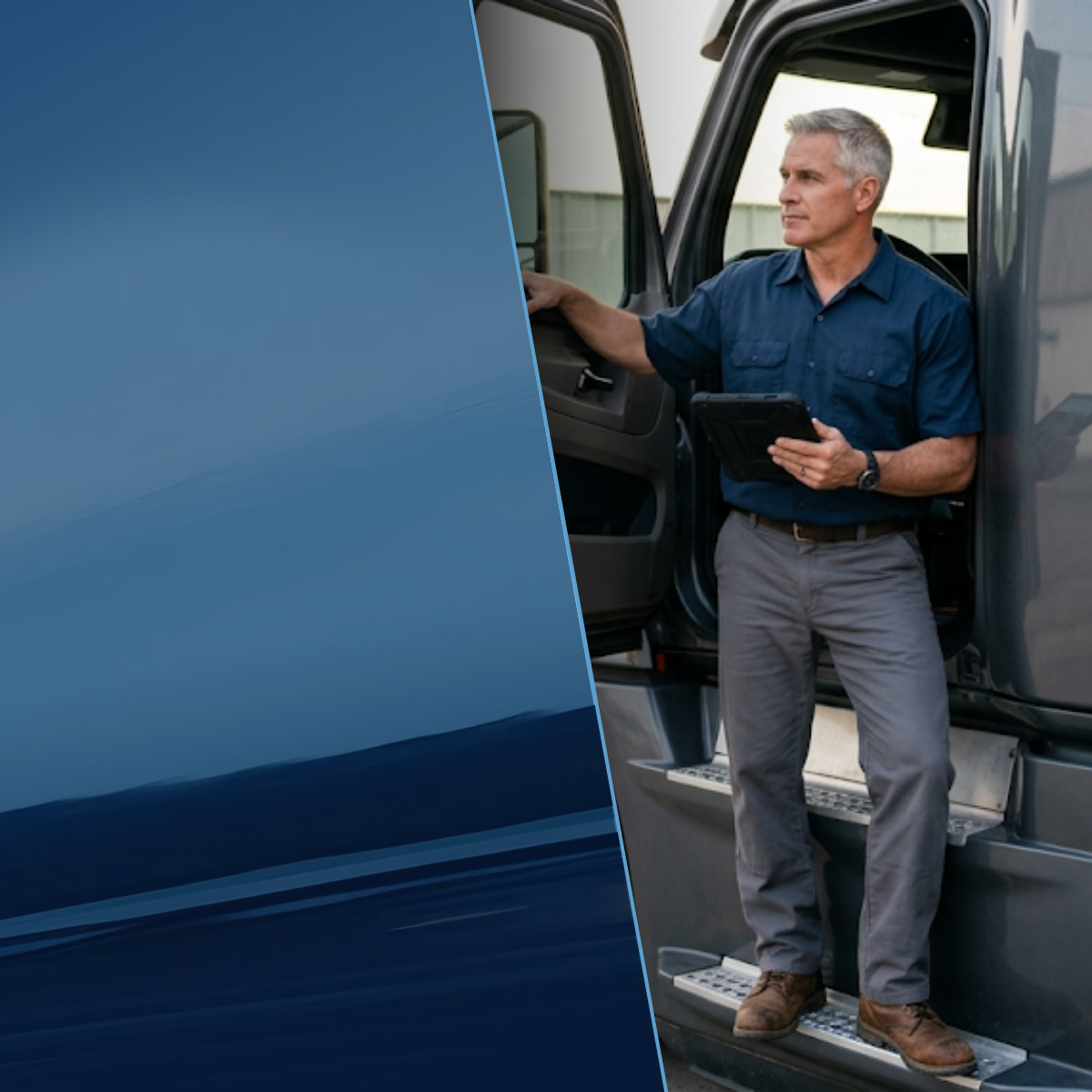 Business owner standing confidently beside a commercial truck, representing disability-owned trucking companies that compete in the mission-critical freight space