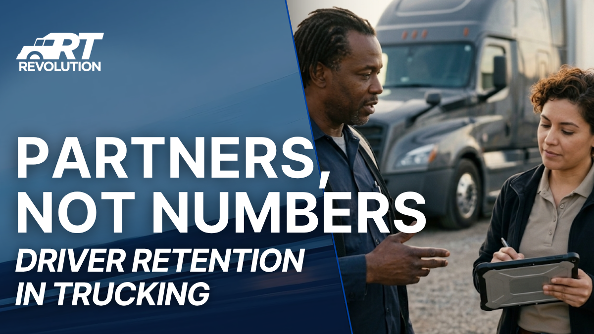 Truck driver and dispatcher in conversation at a carrier terminal, representing the relational partnership model that drives driver retention in trucking