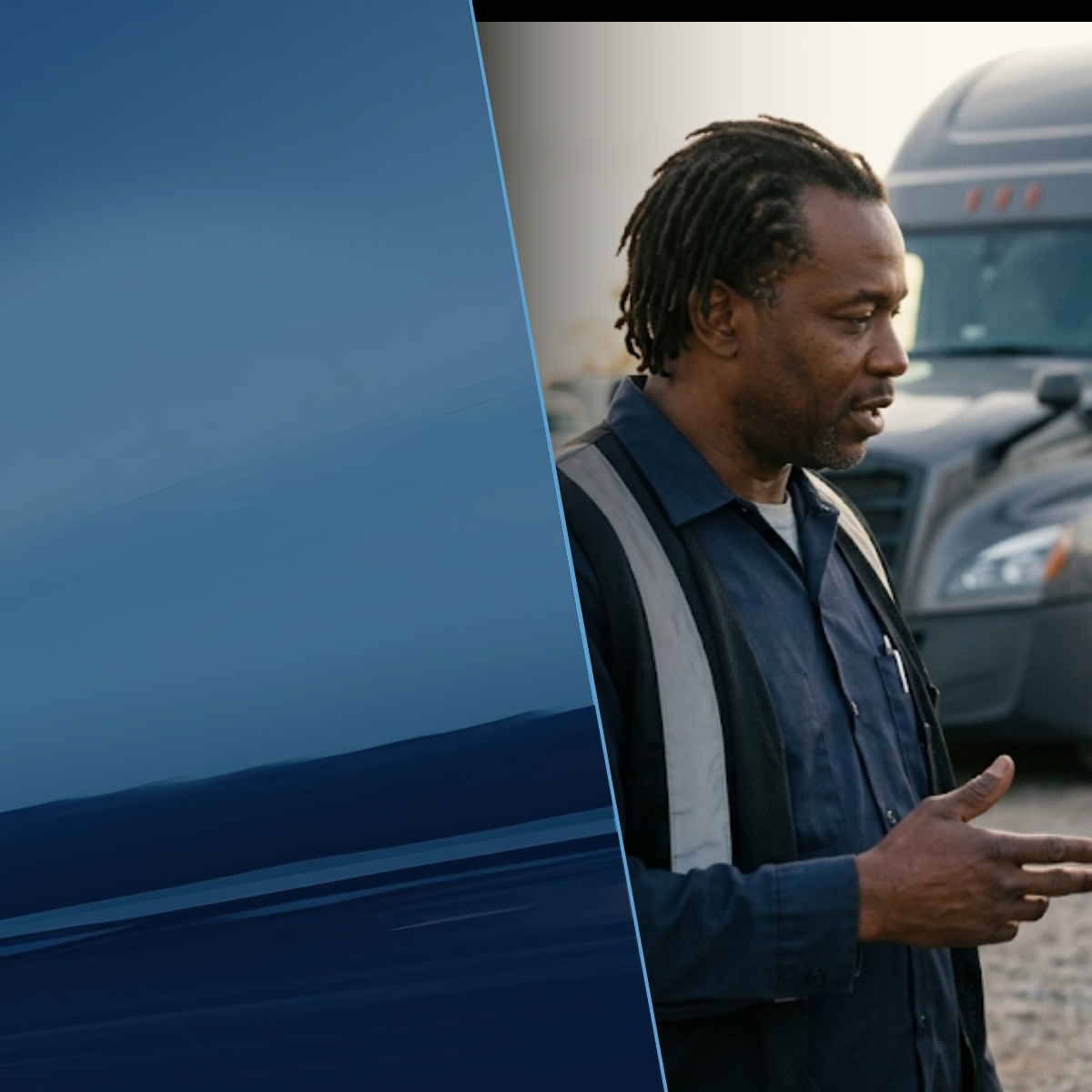 Truck driver and dispatcher in conversation at a carrier terminal, representing the relational partnership model that drives driver retention in trucking