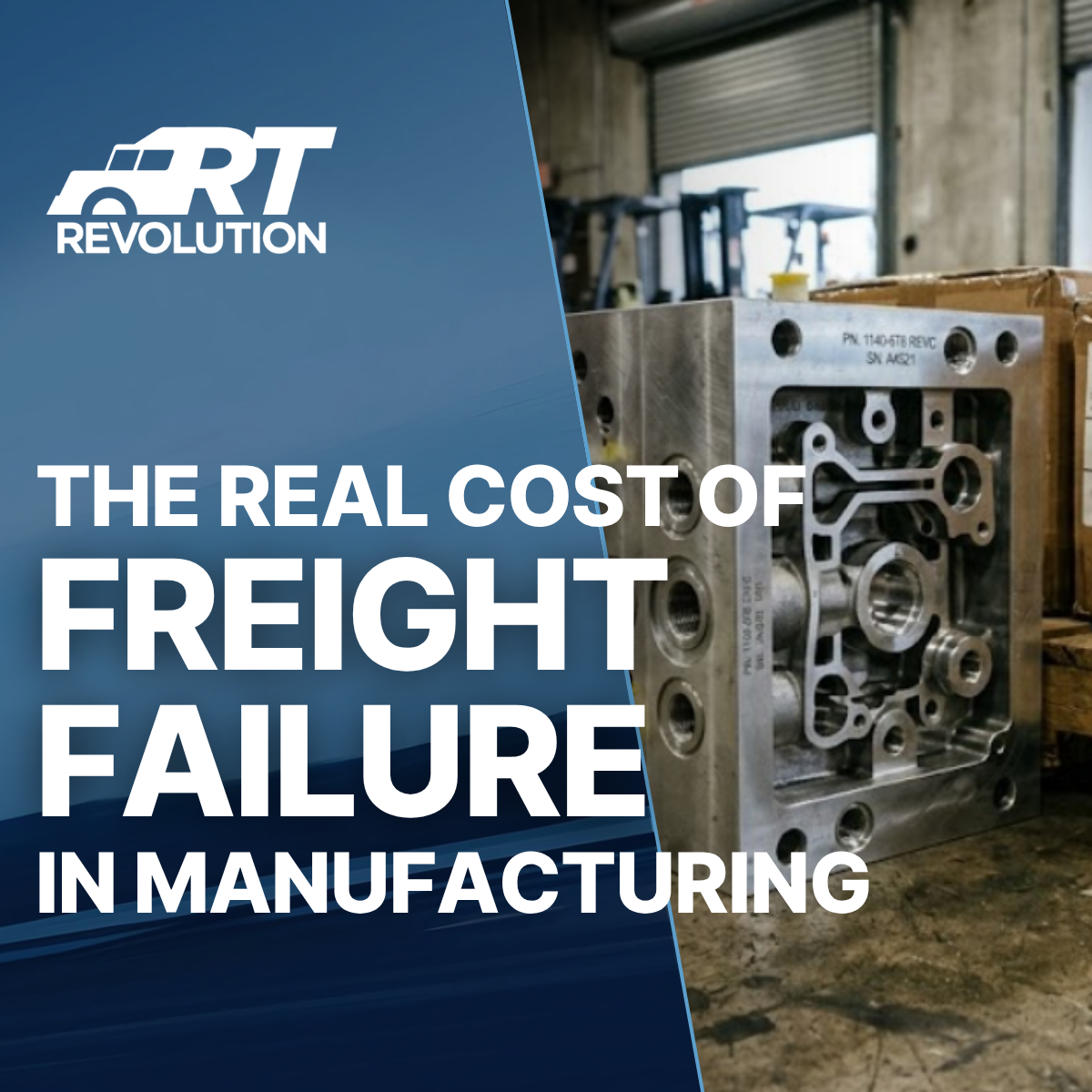 Precision-machined metal component sitting on a shipping dock next to standard LTL packaging, illustrating the gap between manufacturing precision and commodity freight handling