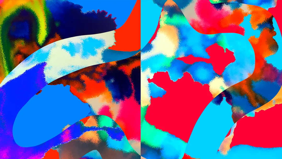 Grafische afbeelding met organische vormen en fel kleurgebruik 