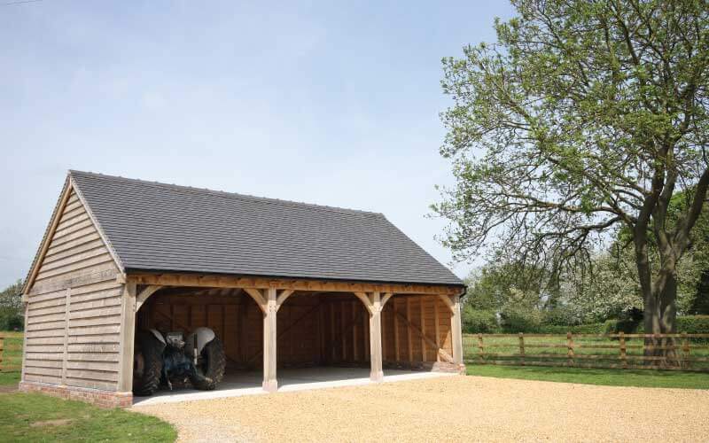 The Byton High Ridge, single-storey oak-framed garage or outbuilding with loft space for light storage, available in two, three, or four bays.
