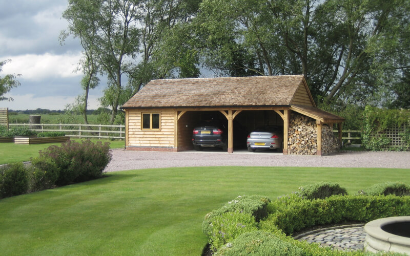 The Byton Low Ridge, our most popular single-storey oak-framed garage or carport, available in two, three, or four bays.