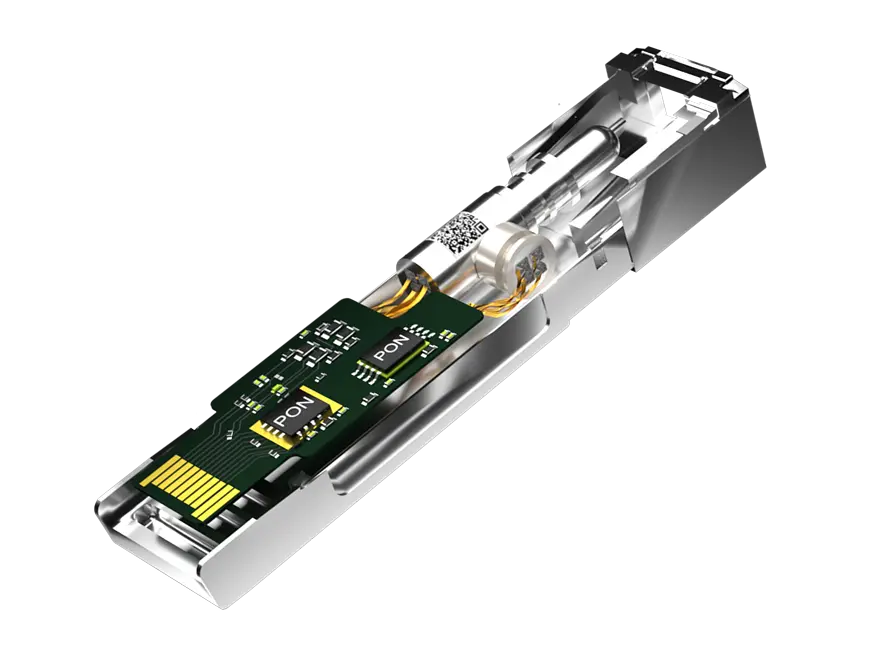 SFP transceiver showing internal components
