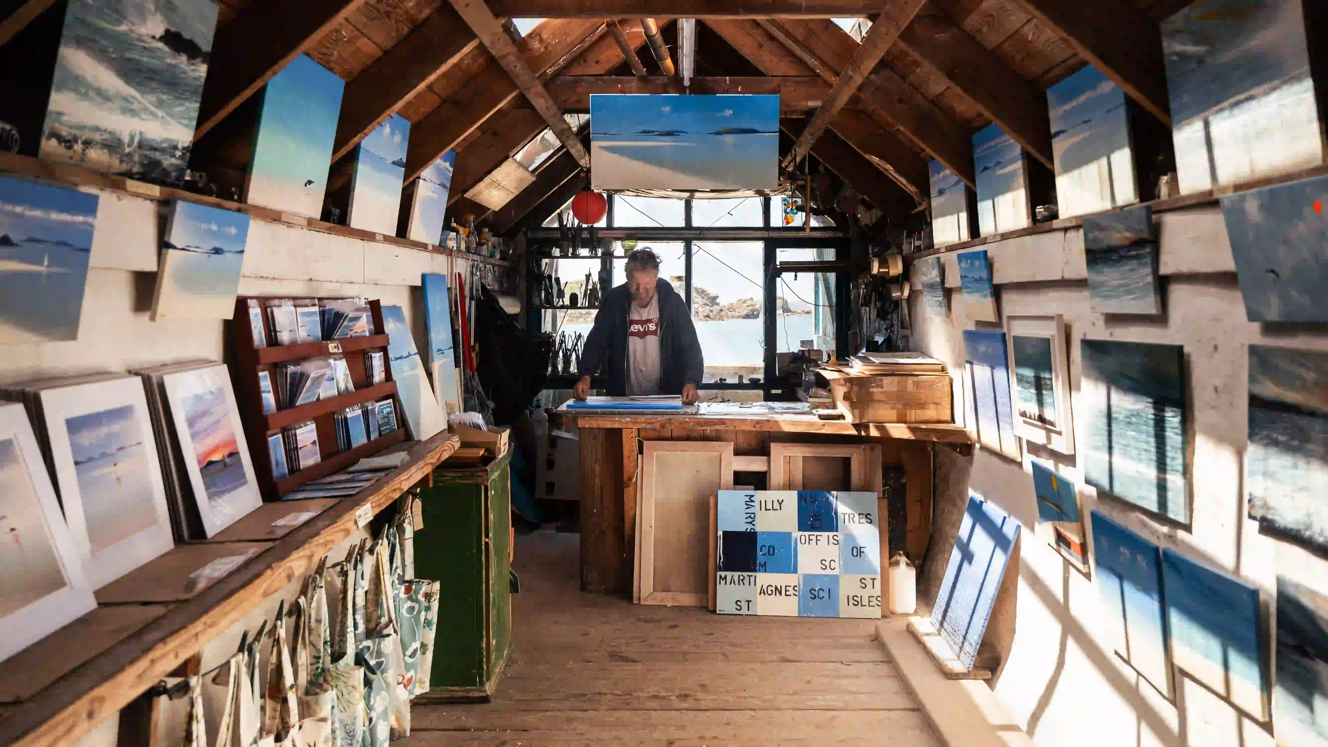 Richard Pierce in his gallery on Bryher