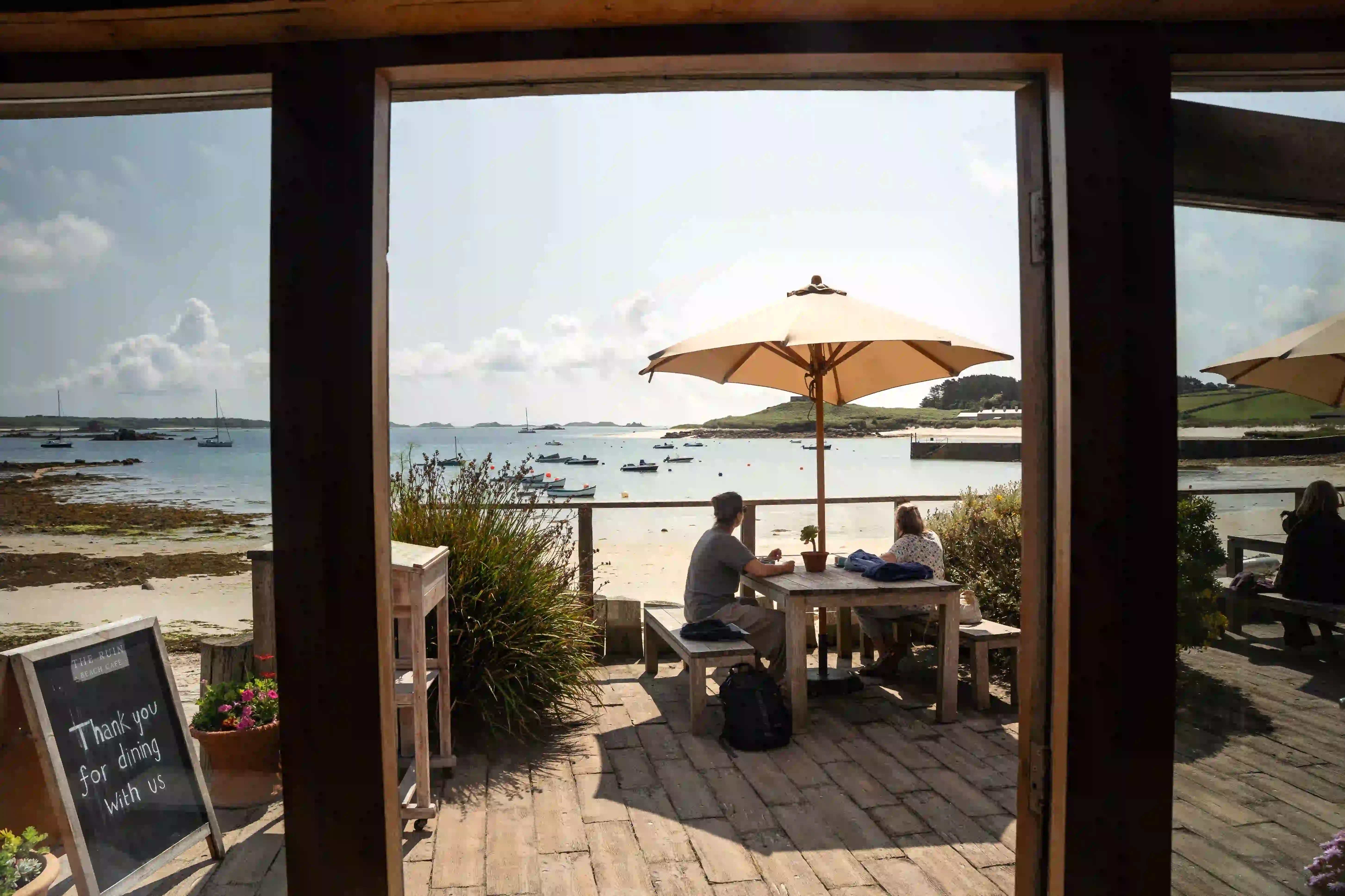 Ruin Beach Cafe looking through the doors Tresco