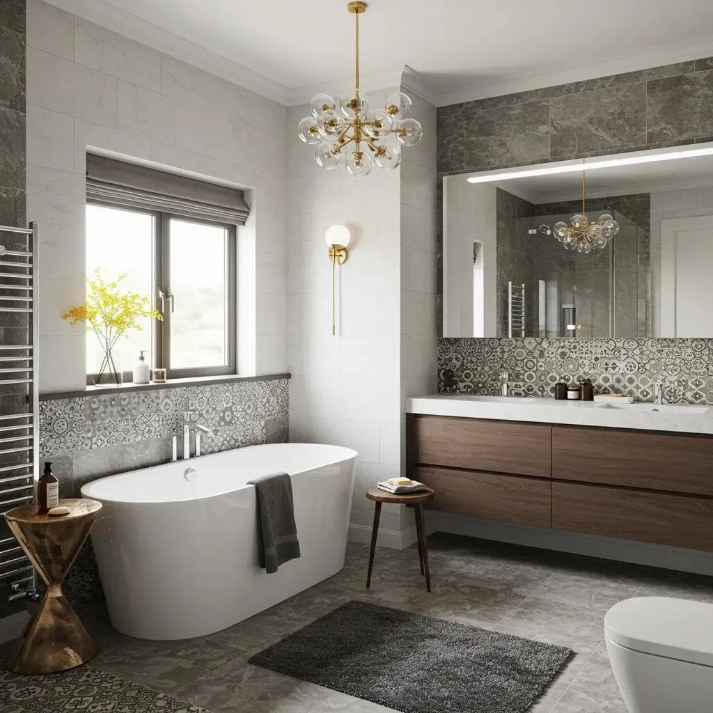 luxurious modern bathroom remodel showcasing elegant fixtures and stylish design