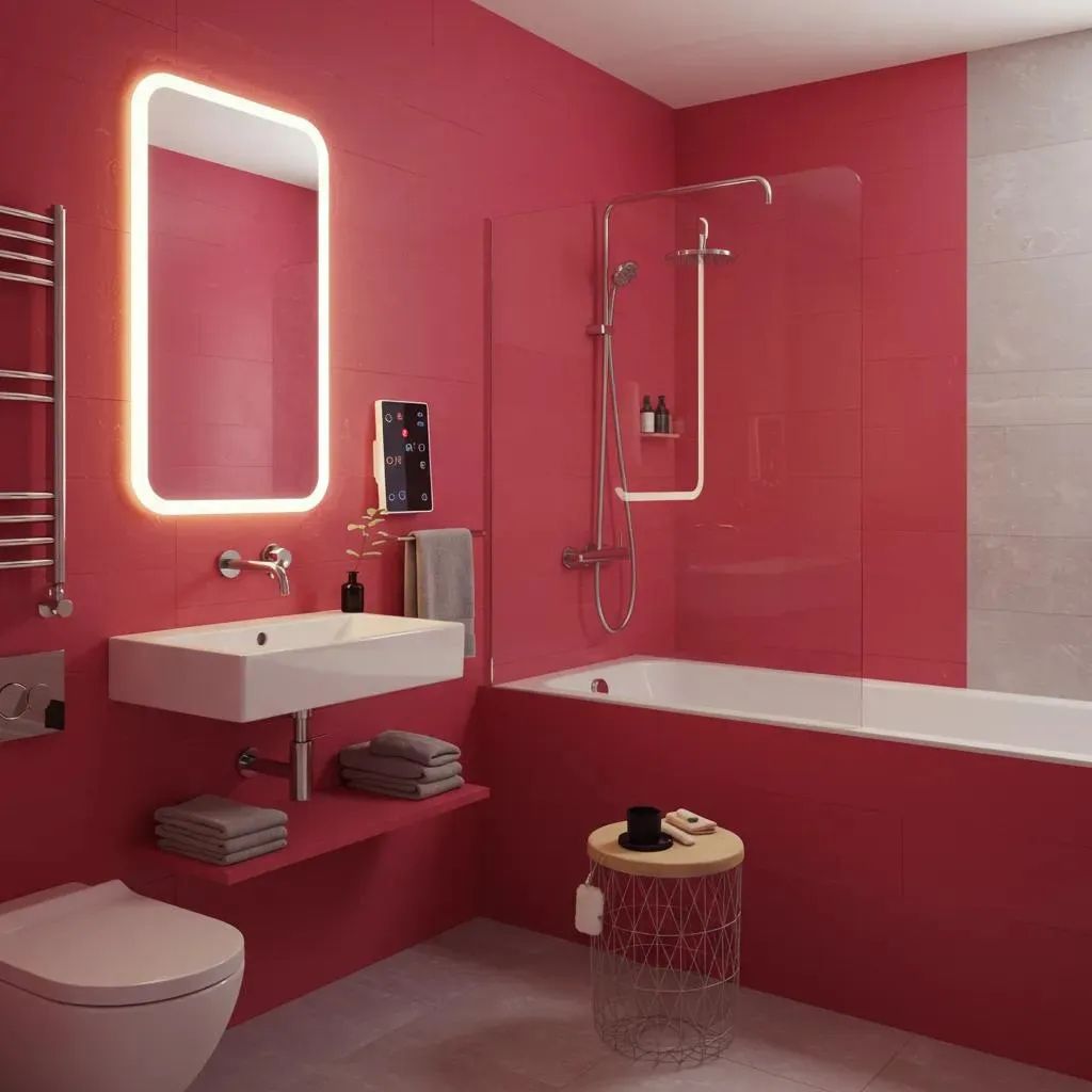 stylish bathroom interior showcasing 2025 design trends with smart technology and spa like features