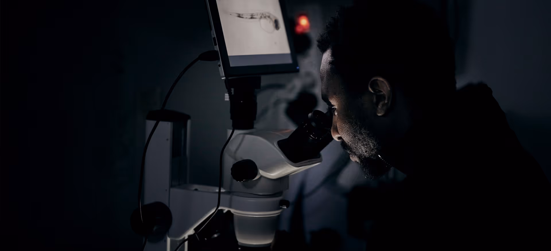 Man looking though microscope